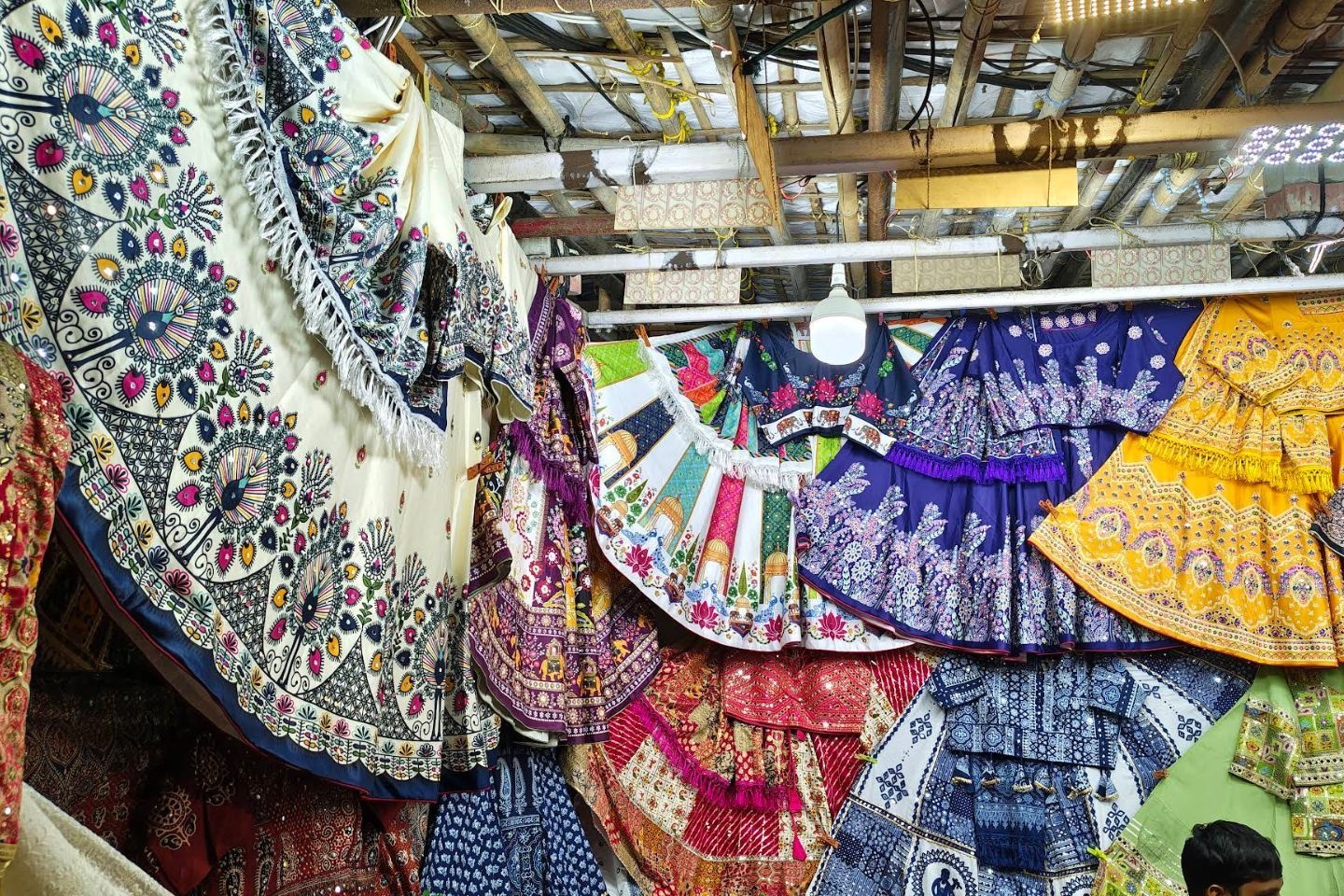 Chaniya choli and bandhani textiles at Law Garden Night Market